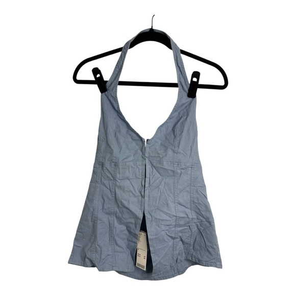 Urban Outfitters Sari Seamed Linen-Blend Halter Vest‎ Top Ashleigh Blue M NWT - Picture 4 of 13